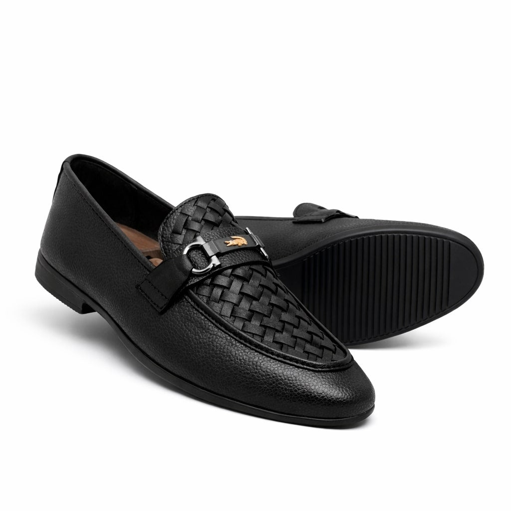 Black Leather Shoes with Elegant Buckle