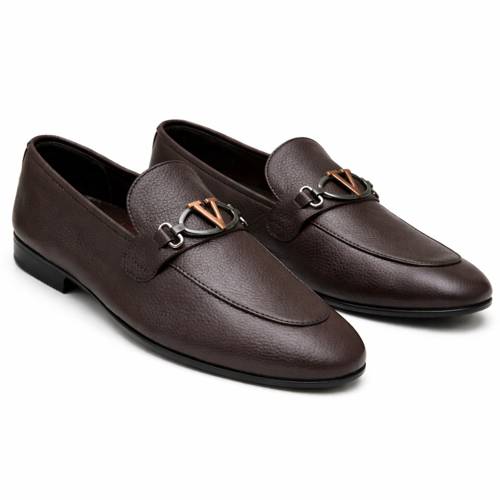 Men’s Brown V-Buckle Folding Dress Shoes