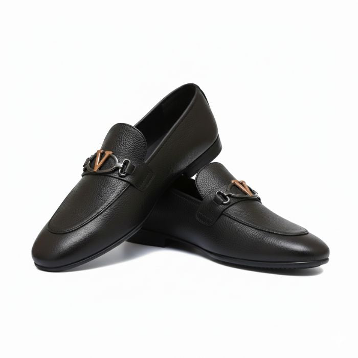 Men’s Black V-Buckle Folding Dress Shoes