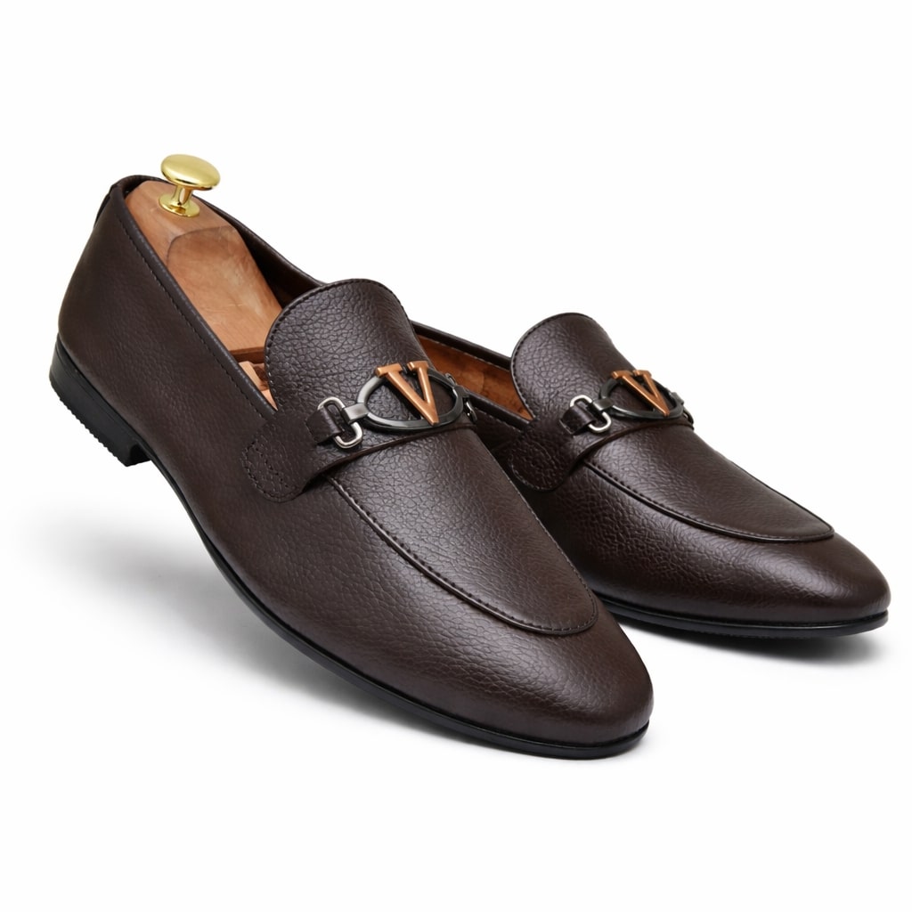 Men’s Brown V-Buckle Folding Dress Shoes